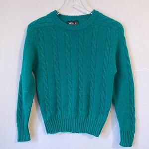 Teal Turquoise Shetland Wool Cable Knit Sweater M